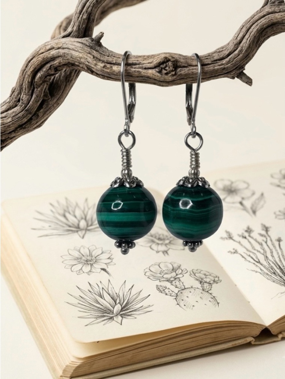 Artisan Genuine Malachite Leverback Earrings Sterling Silver Hand Cut NWT - Picture 8 of 11